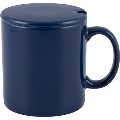 Wvkmb Ceramic Mug with Lid Navy 13 oz Spoon Slot