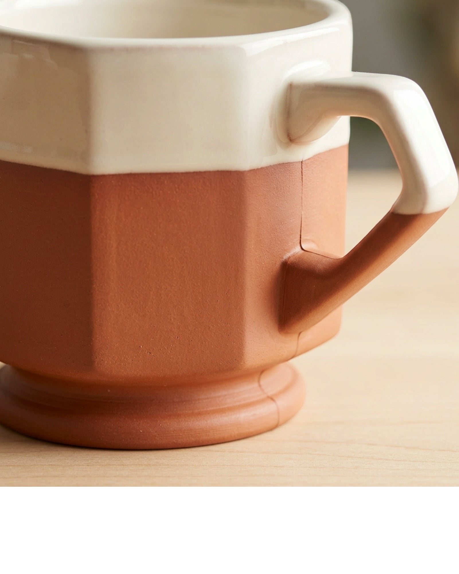 Wvkmb Octagonal Footed Ceramic Coffee Mug 11 oz Terracotta Ivory - Detail view