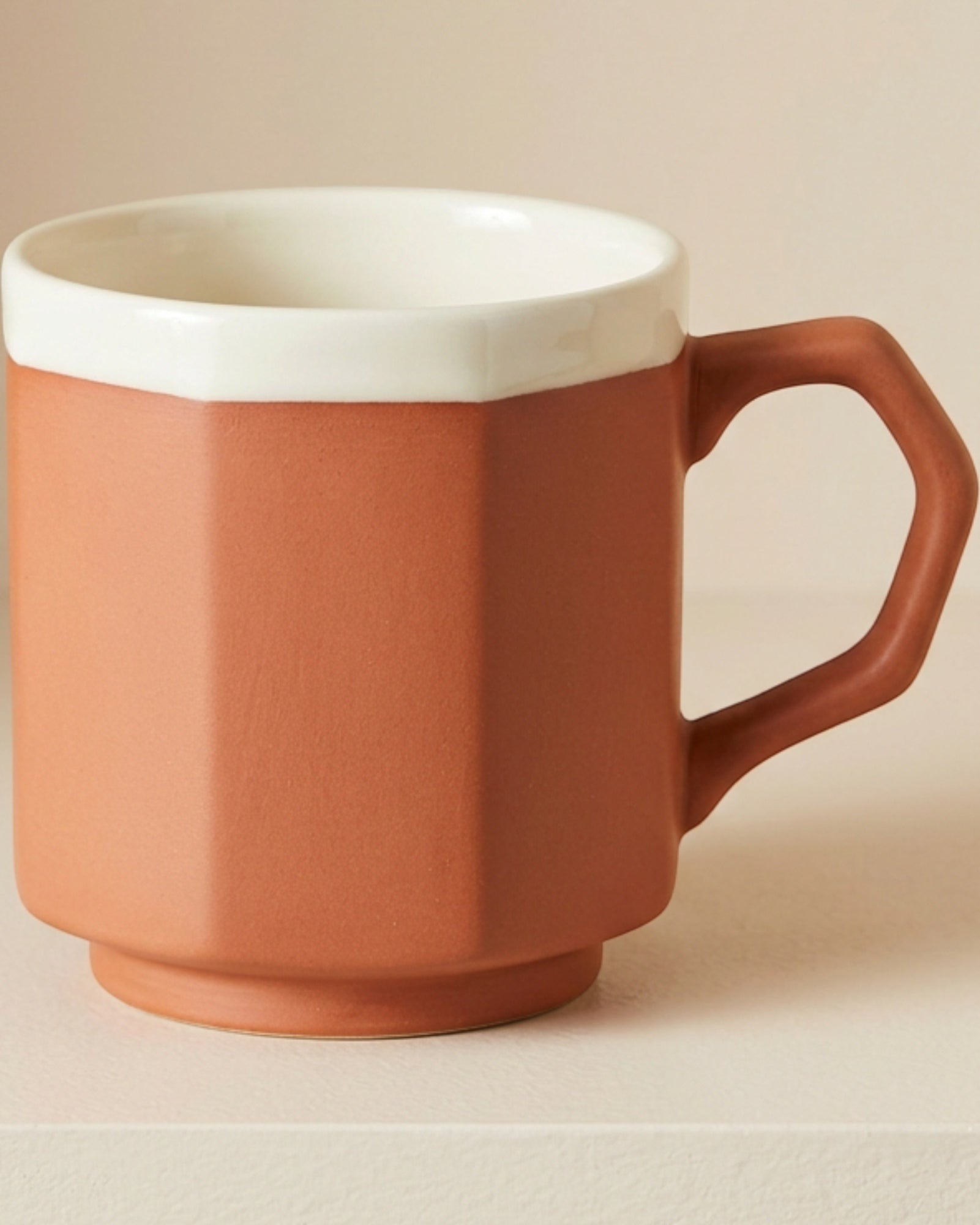 Wvkmb Octagonal Footed Ceramic Coffee Mug 11 oz Terracotta Ivory - Lifestyle view