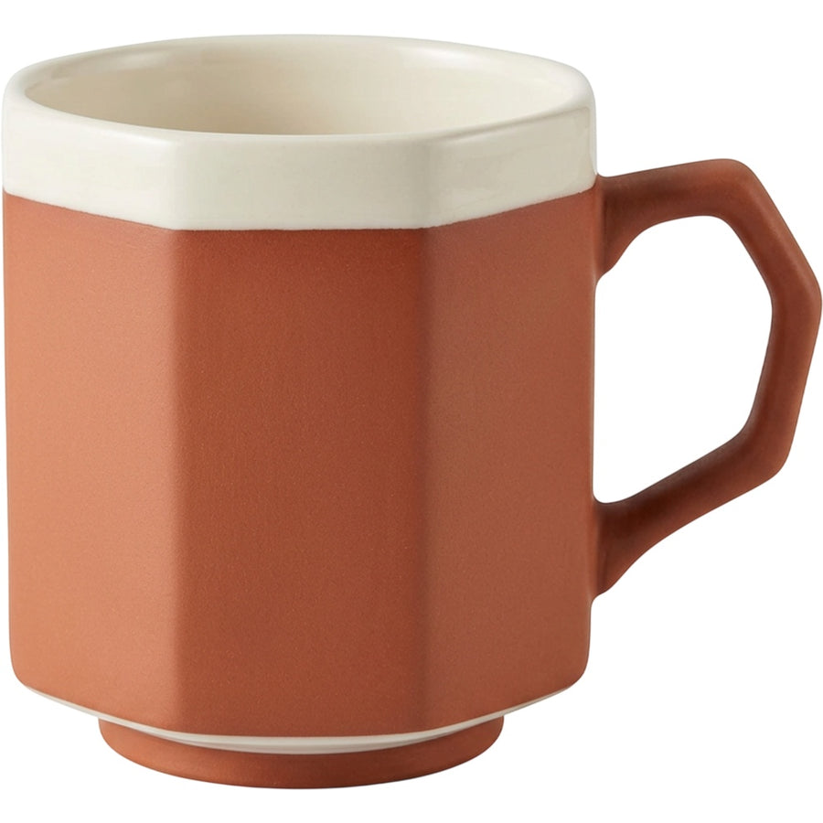 Wvkmb Octagonal Footed Ceramic Coffee Mug 11 oz Terracotta Ivory