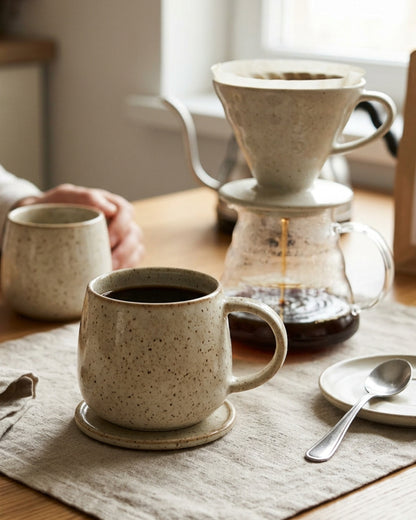 Wvkmb Speckled Ceramic Mug Oat 14 oz Wide Handle