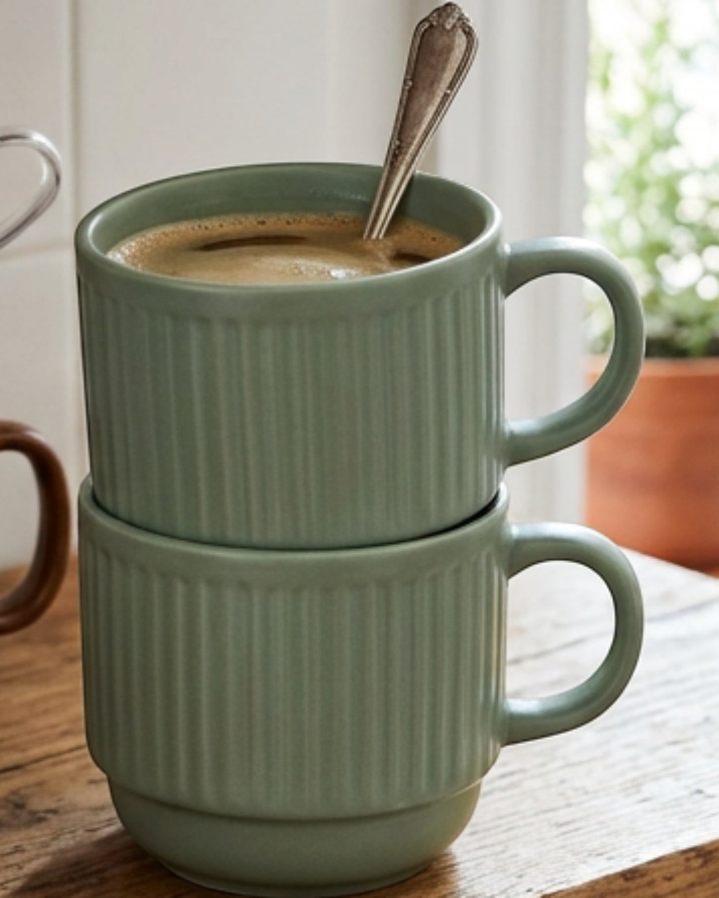 Wvkmb Stackable Ceramic Coffee Mugs Sage 10 oz 2 Pack