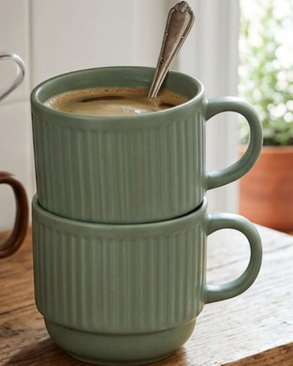 Wvkmb Stackable Ceramic Coffee Mugs Sage 10 oz 2 Pack