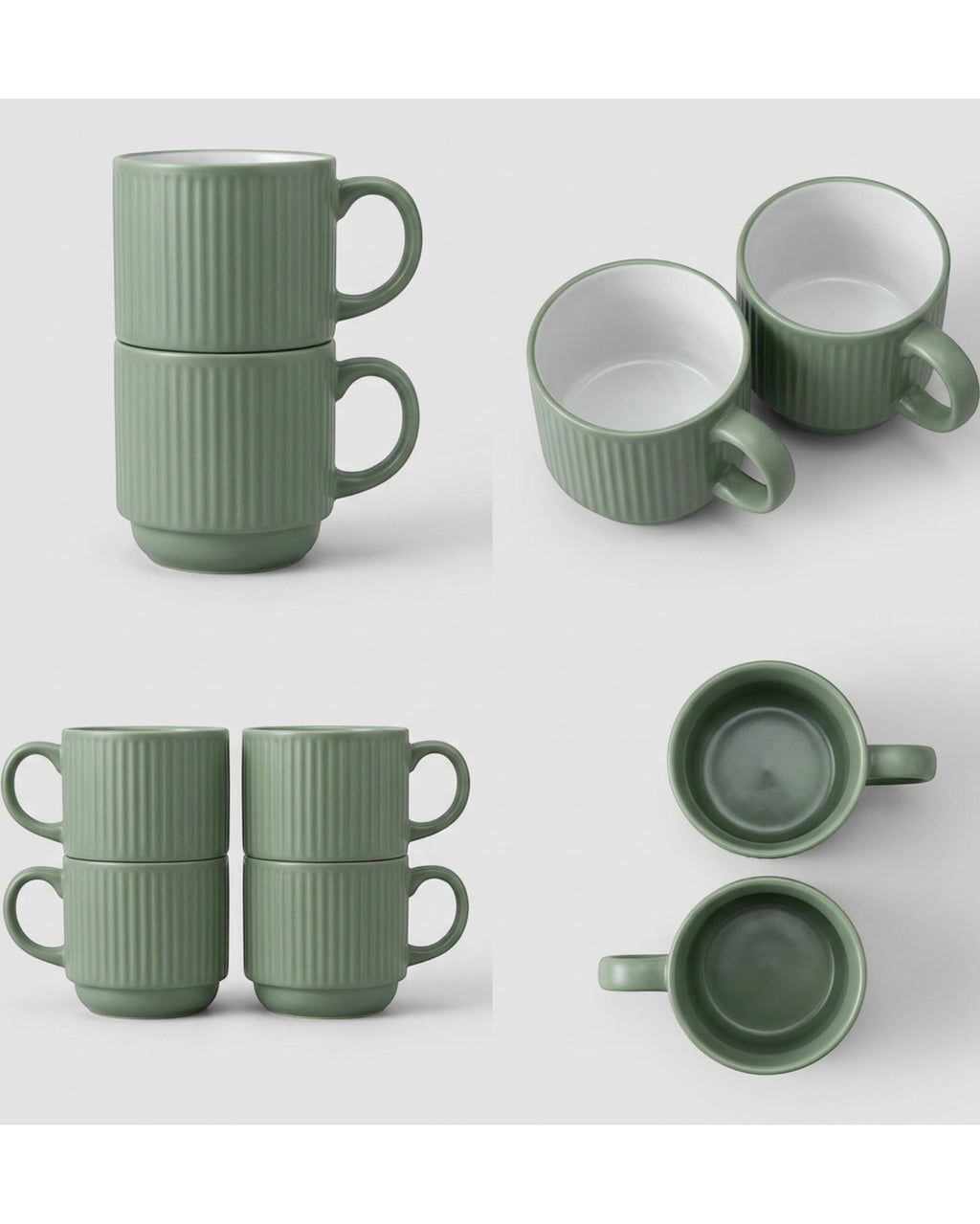 Wvkmb Stackable Ceramic Coffee Mugs Sage 10 oz 2 Pack