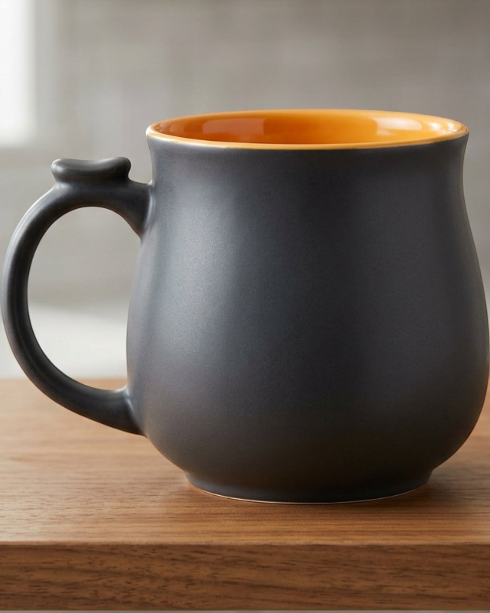 Wvkmb Wide Belly Thumb-Rest Ceramic Coffee Mug 16 oz Charcoal Apricot - Lifestyle view